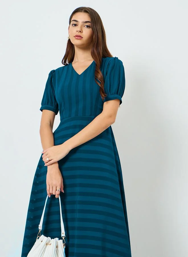 Styli Women Teal Self-Design Maxi Dress
